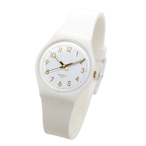 Swatch White Bishop White and Gold Dial Plastic Silicone Quartz Ladies Watch GW164