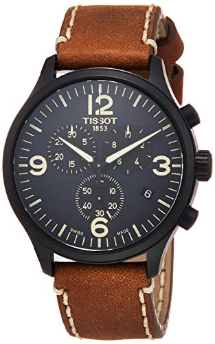 Tissot Men's Chrono XL 316L Stainless Steel case with Black PVD Coating Swiss Quartz Leather Strap, Beige, 22 Casual Watch (Model: T1166173605700)