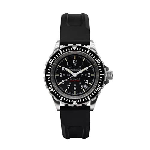 Marathon 41mm Diver's Automatic (GSAR) Swiss Made Military Issue Milspec Watch with Tritium Illumination (US Government, Black Rubber SAR Strap Collection)