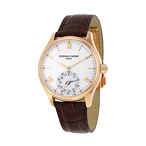 Frederique Constant Horological Smartwatch Mens Fitness Watch - 42mm White Face Swiss Quartz Smart Running Watch - Brown Leather Band Water Resistant Sleep Monitor Activity Tracker Watch FC-285V5B4