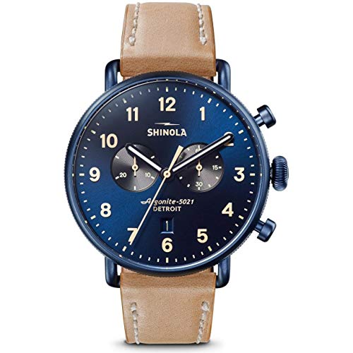 Shinola Detroit 43 mm Canfield 2 Eye Chrono Midnight Blue/Natural Leather Strap One Size