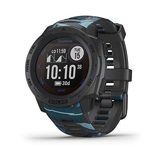 Garmin Instinct Solar Surf, Solar-Powered Rugged Outdoor Smartwatch with Tide Data and Dedicated Surfing Activity, Pipeline