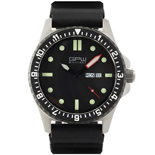 German Military Titanium Watch. GPW Day Date. Black Field Rubber Strap. Sapphire Crystal. 200M W/R.