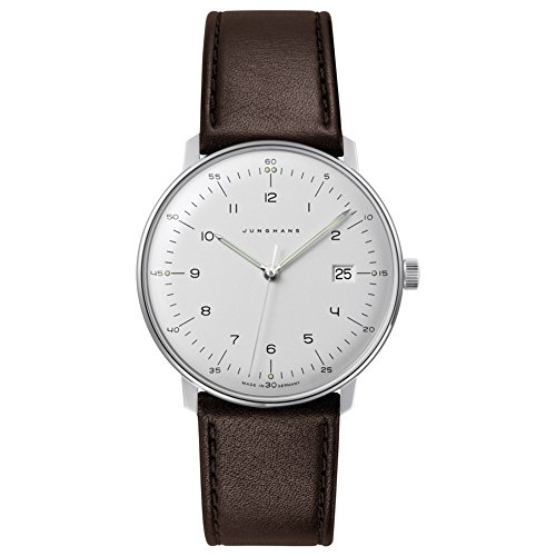 Junghans Men's Max Bill Stainless Steel Quartz Watch with Leather Calfskin Strap, Brown, 20 (Model: 041/4461.00)