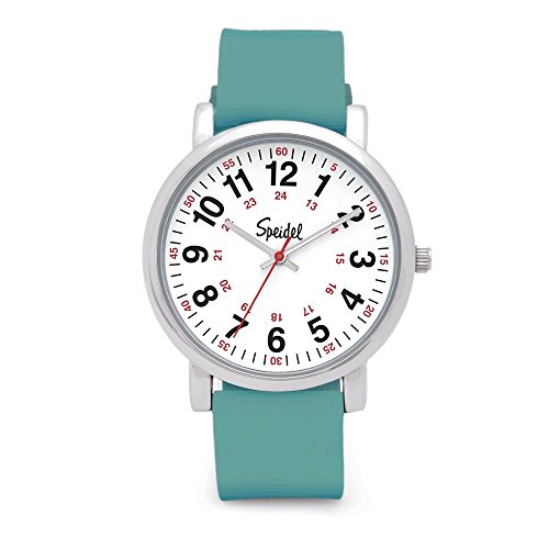 Speidel Scrub Watch for Medical Professionals with Teal Silicone Rubber Band - Easy to Read Timepiece with Red Second Hand, Military Time for Nurses, Doctors, Surgeons, EMT Workers, Students and More
