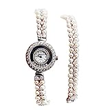 Women Pearl Wristwatch Sterling Silver Dial Stainless Steel Bracelets Watch