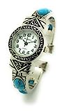 Ladies Silver Metal Bangle Cuff Fashion Watch with Stones Pearl Dial Wincci (Turquoise)