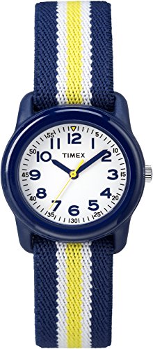 Timex Boys TW7C05800 Time Machines Analog Resin Blue/Yellow Stripes Elastic Fabric Strap Watch