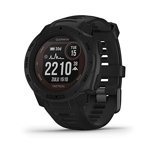 Garmin Instinct Solar Tactical, Solar-Powered Rugged Outdoor Smartwatch with Tactical Features, Built-in Sports Apps and Health Monitoring, Black