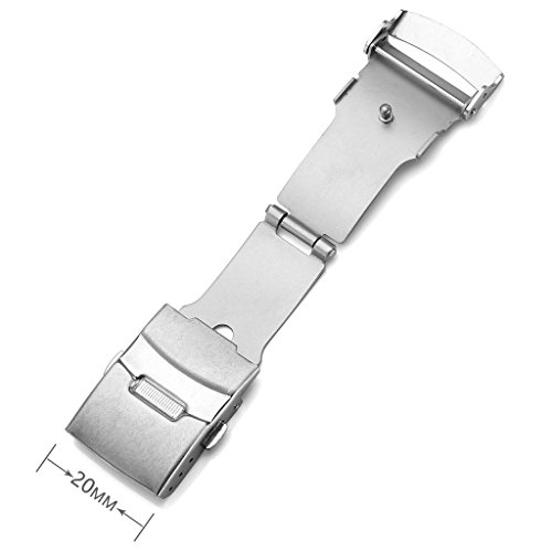 Top Plaza Stainless Steel Deployment Clasp - 20mm Silver Single Fold Over Clasp Deployant Buckle with Insurance Watchband Clasp for Leather/Metal Watch Band Strap