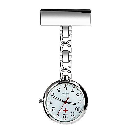WIOR Nurses Lapel Pin Watch Hanging Medical Doctor Pocket Watch Quartz Movement Nurses Watch for Xmas Birthday Mothers Day Gift (Silver)