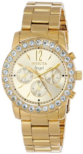 Invicta Women's 14157 "Angel" 18k Gold Ion-Plated Stainless Steel and Aquamarine Watch