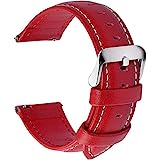 12 Colors for Quick Release Leather Watch Band, Fullmosa Axus Genuine Leather Watch Strap, Red+silver buckle, 18MM