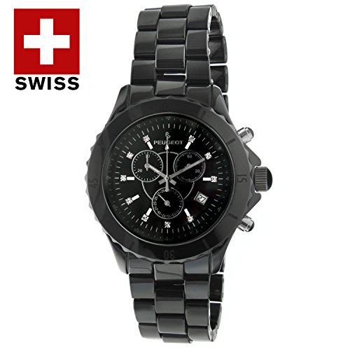 Peugeot Men's Swiss Chronograph Black Genuine Ceramic Crystal Marker Dress Watch PS968