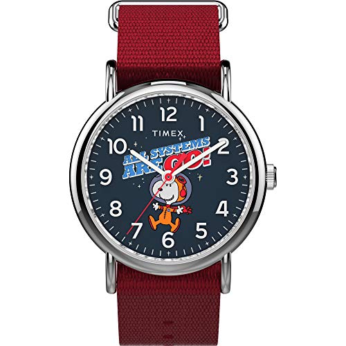 Timex TW2T82600 Unisex Weekender X Space Snoopy 38mm Red Fabric Strap Watch