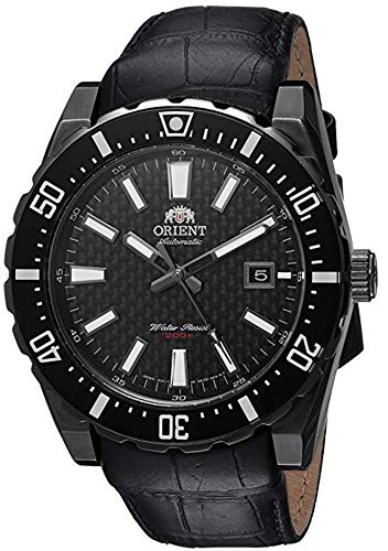 Orient Men's Nami Stainless Steel Japanese-Automatic Diving Watch with Leather Calfskin Strap, Black, 24 (Model: FAC09001B0)